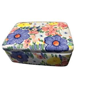 Vintage Fannie May Bright Foral Caramico Storage Box Decorative laded‎